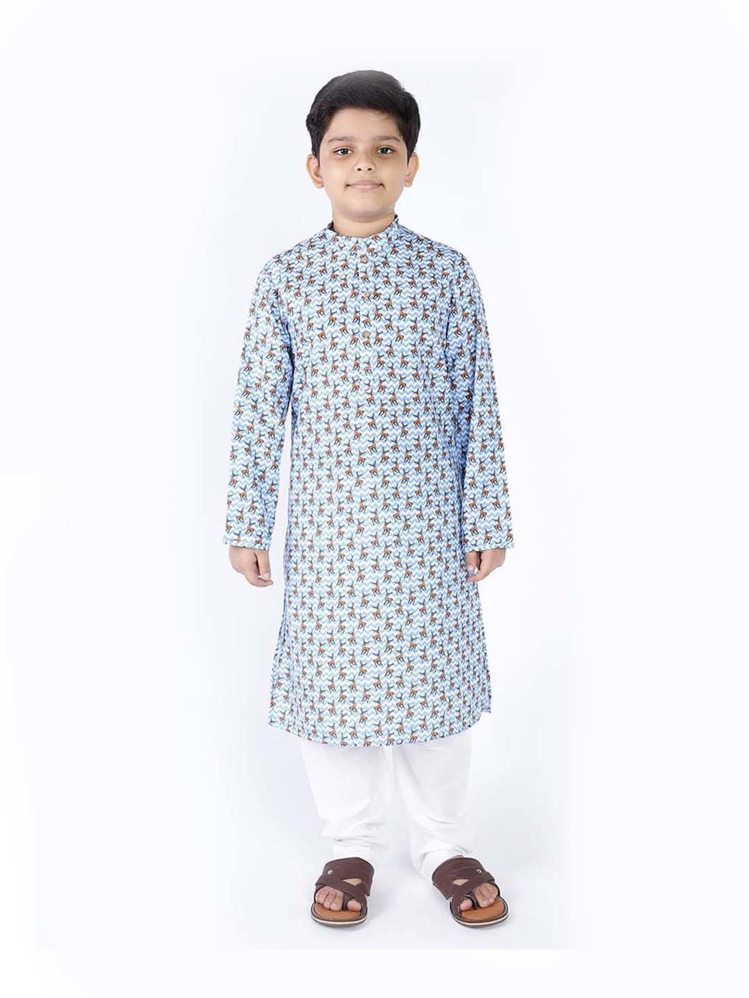 TABARD Kids Blue & White Cotton Printed Kurta Set