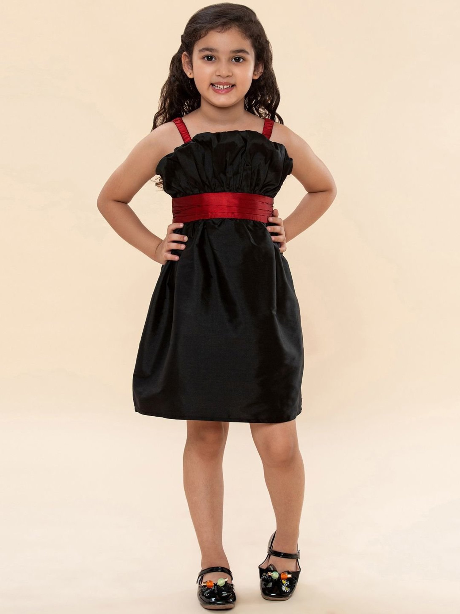 Peppermint Kids Black & White Printed Full Sleeves Dress