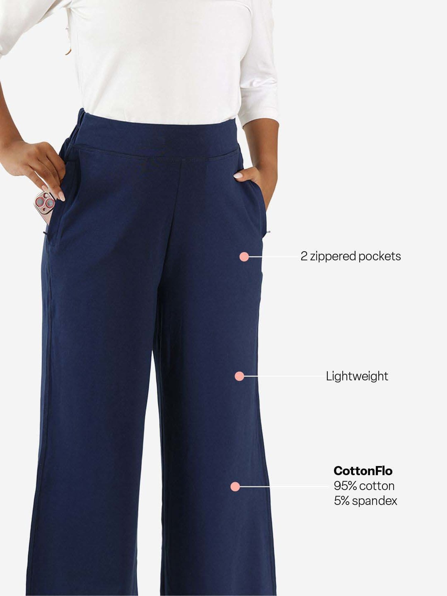 BlissClub Navy Cotton Wide Leg Trousers