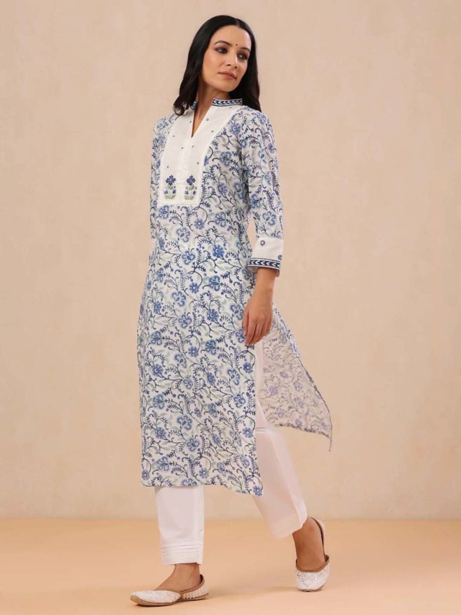 Prakriti Jaipur Summer Affair Blue Embroidery Jaal Kurta