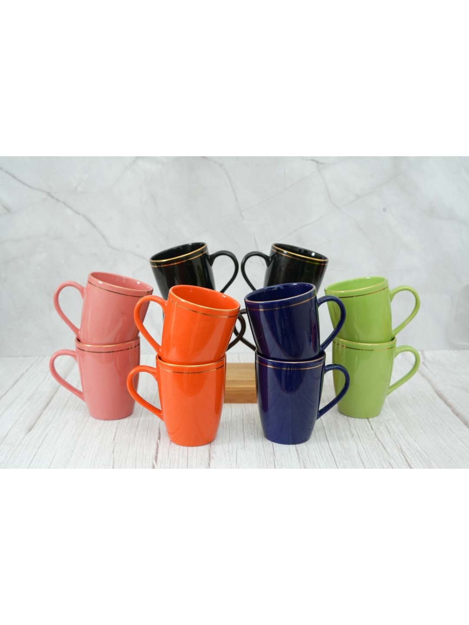 Femora Black Ceramic Coffee Mugs (0.36 L) - Set of 6