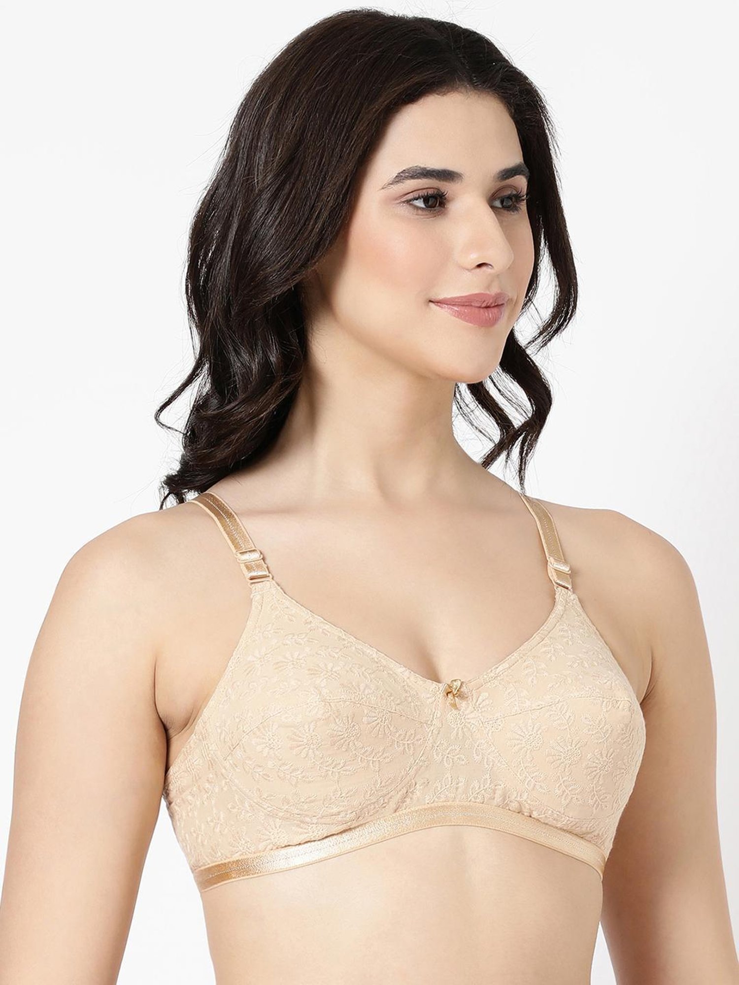 BLOSSOM Beige Embroidered Full Coverage Everyday Bra