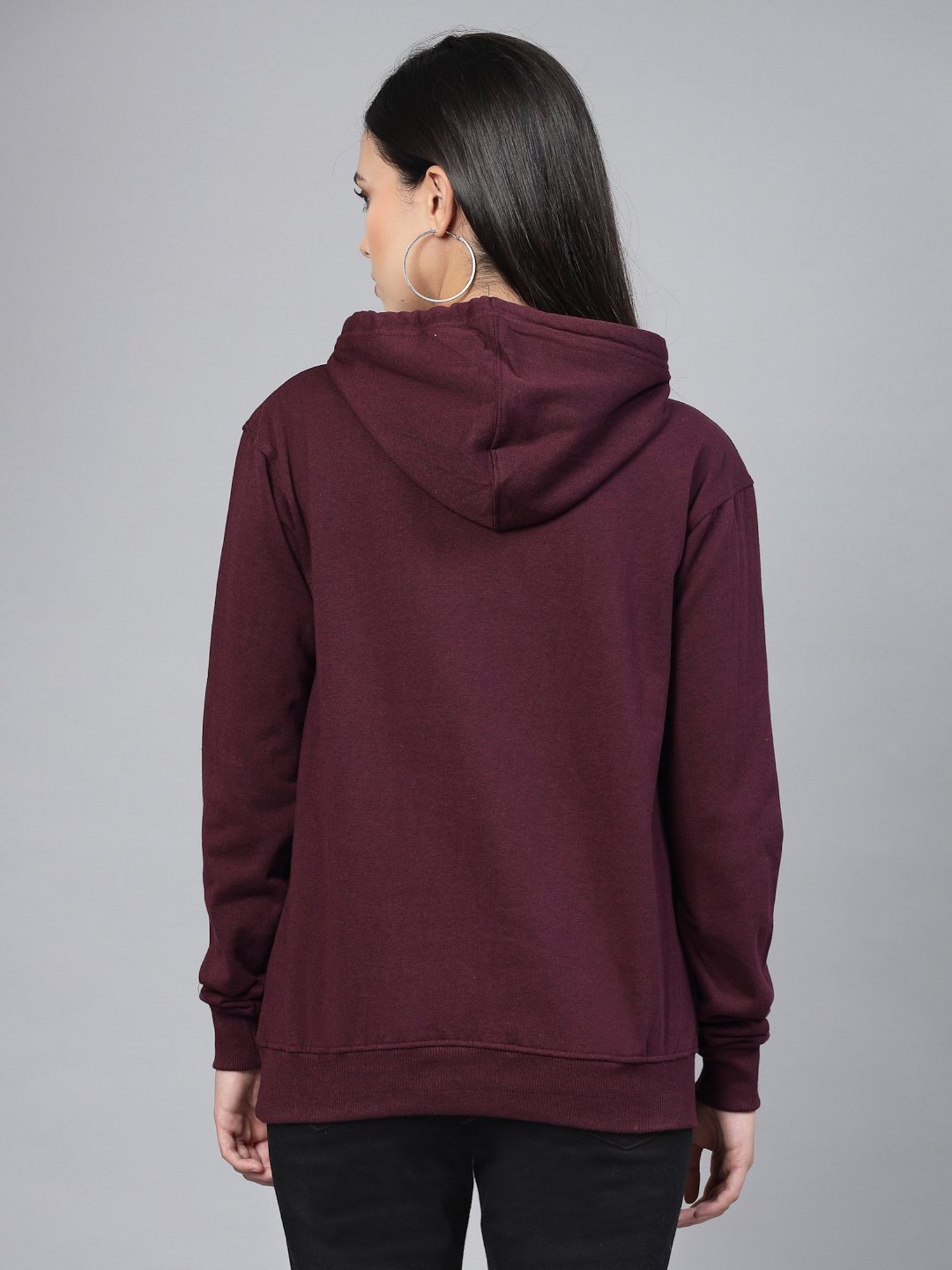 Style Quotient Wine Cotton Regular Fit Hoodie
