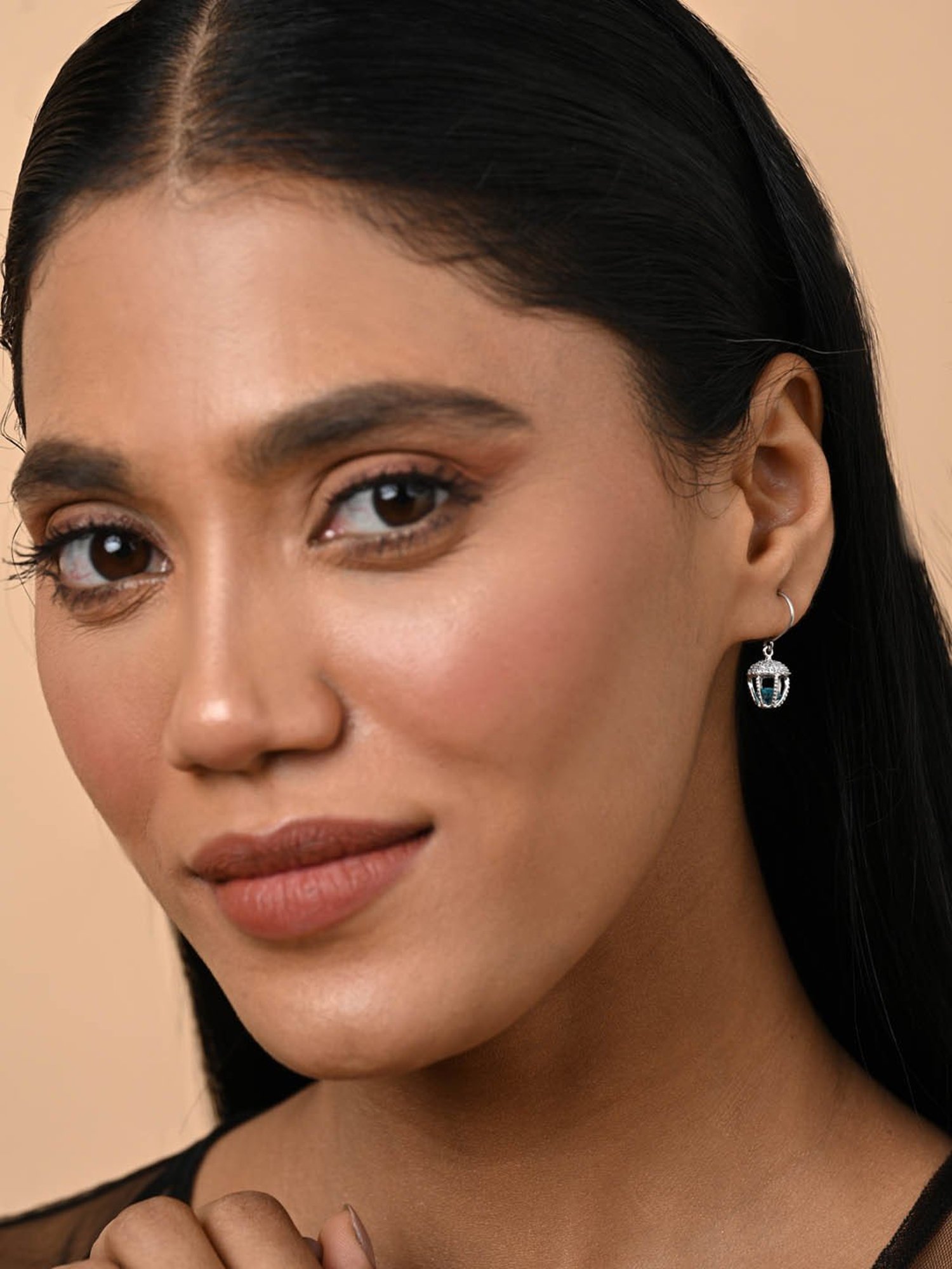 Clara 925 Silver Platinum Plated Swiss Zirconia Acorn Blue Solitaire Drop Earrings Gift for Women