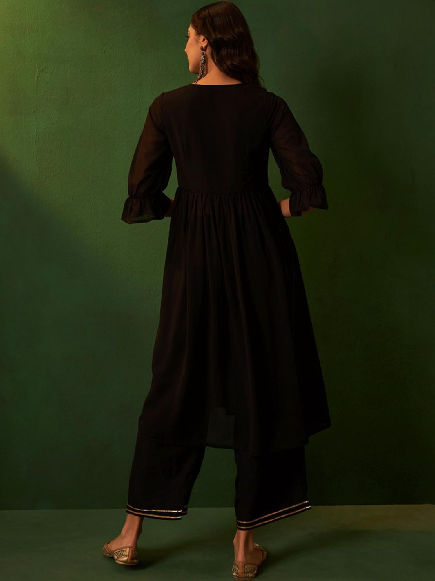 Ziyaa Black Printed Kurta Palazzo Set