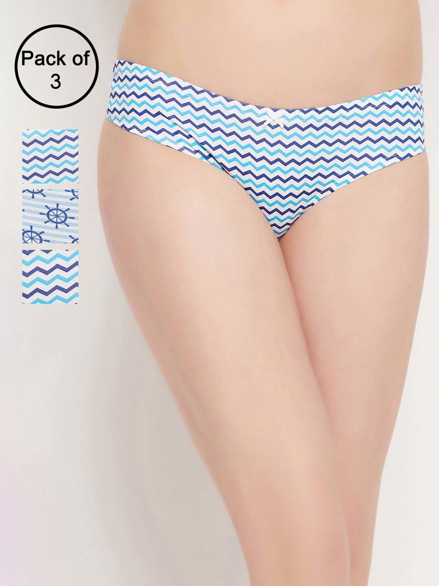 Clovia Blue Cotton Printed Hipster Panty - Pack Of 3