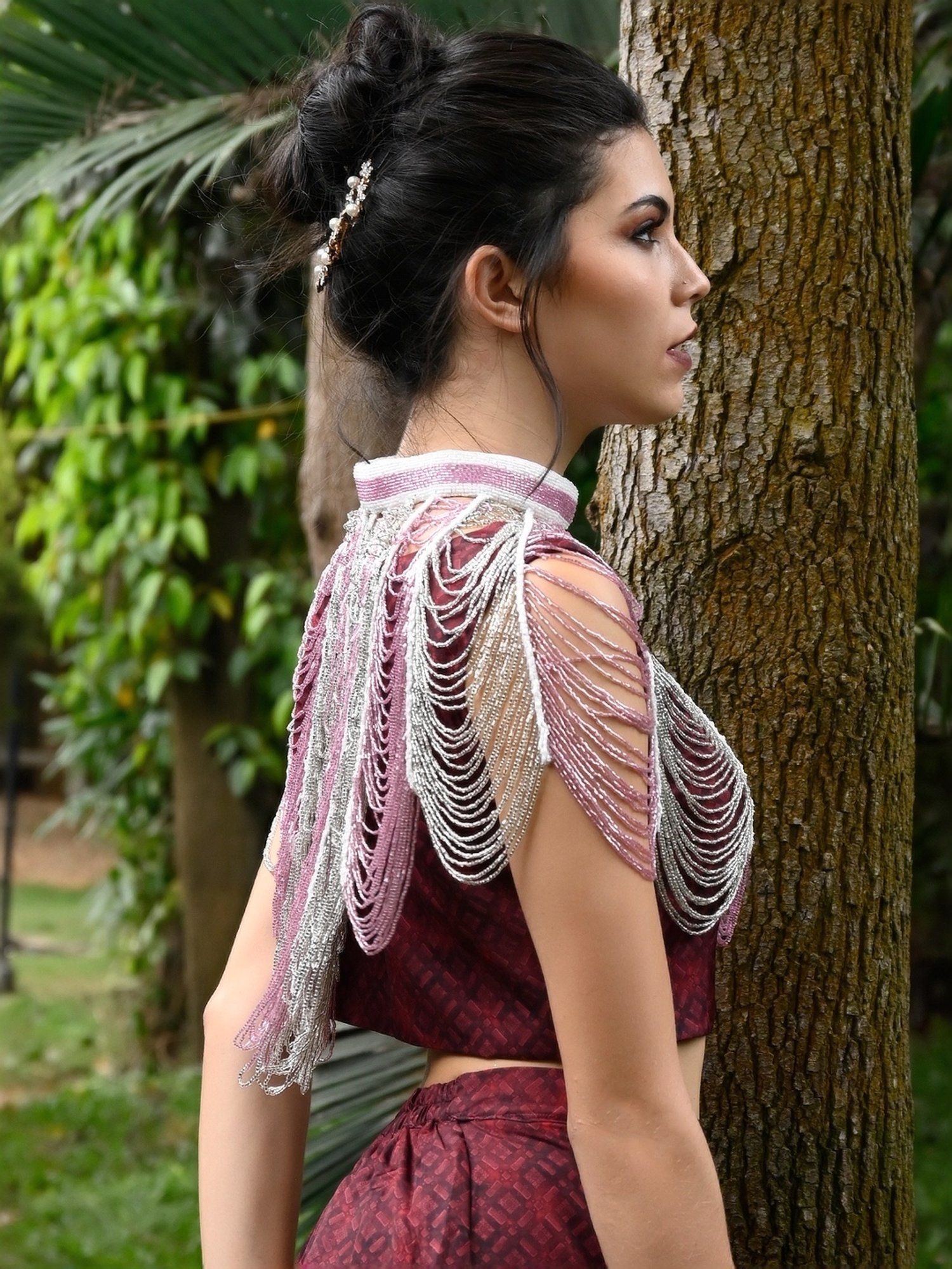 Odette Pink Embellished Fancy Short Cape