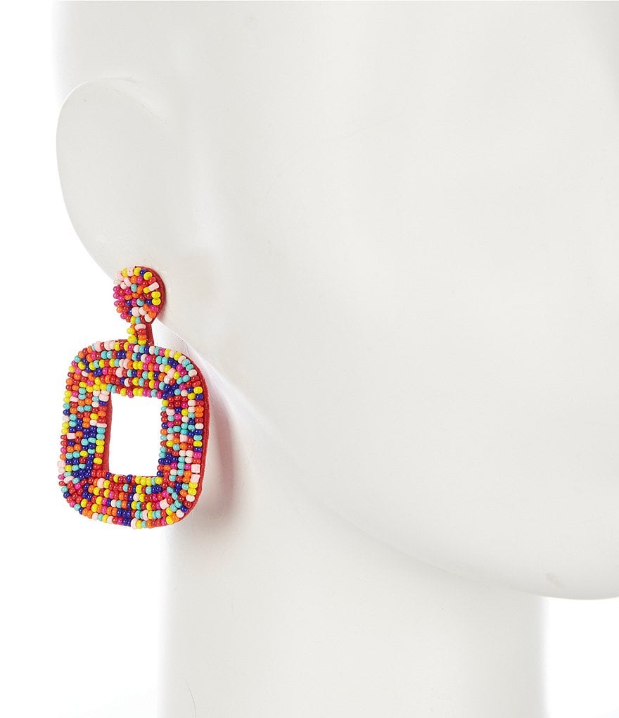 Natasha Accessories Square Beaded Earrings