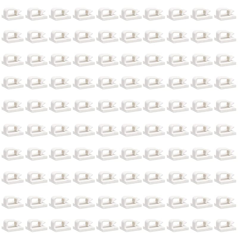 Wire Clips White Adhesive 100PCS  Self Adhesive Cable Clips Cord Organizer Wire Management Flat Ethernet Cable Holder Clamps Sticky Cable Tie Holder for Wall Car Office and Home Desk