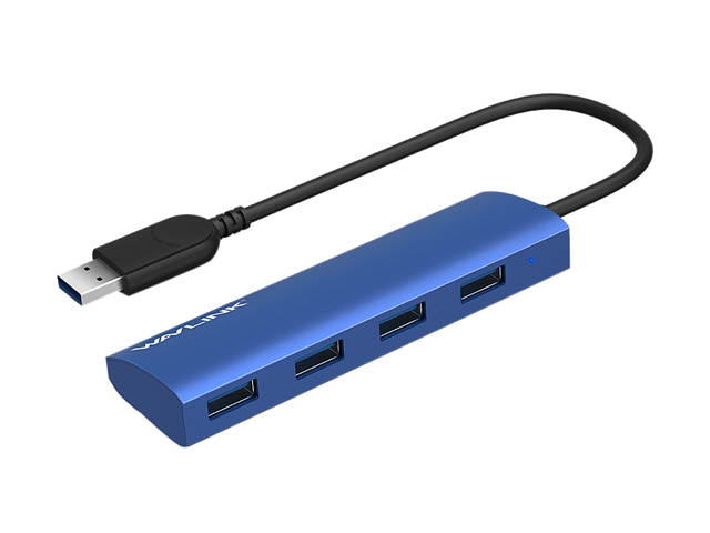 Wavlink 4-Port USB3.0 Hub, USB 3.0 Portable Aluminum Hub, USB Extension Multi-function Hot Swapping, plug and play, Built-in surge protectors, for Mac, MacBook, MacBook Pro/Air/Mini, or any PC - Blue