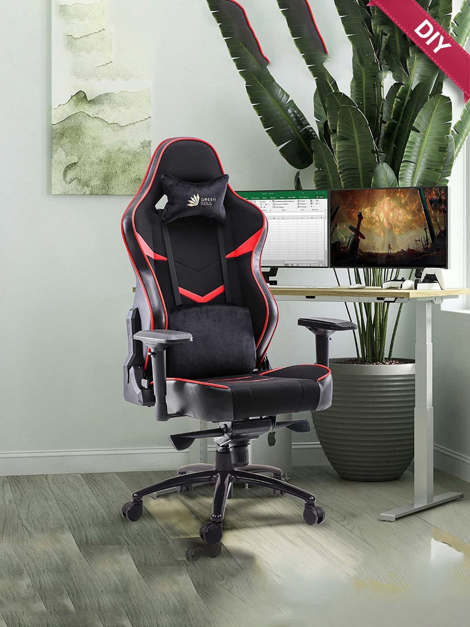 Green Soul Monster T Black & Red PU Leather Premium Gaming Chair