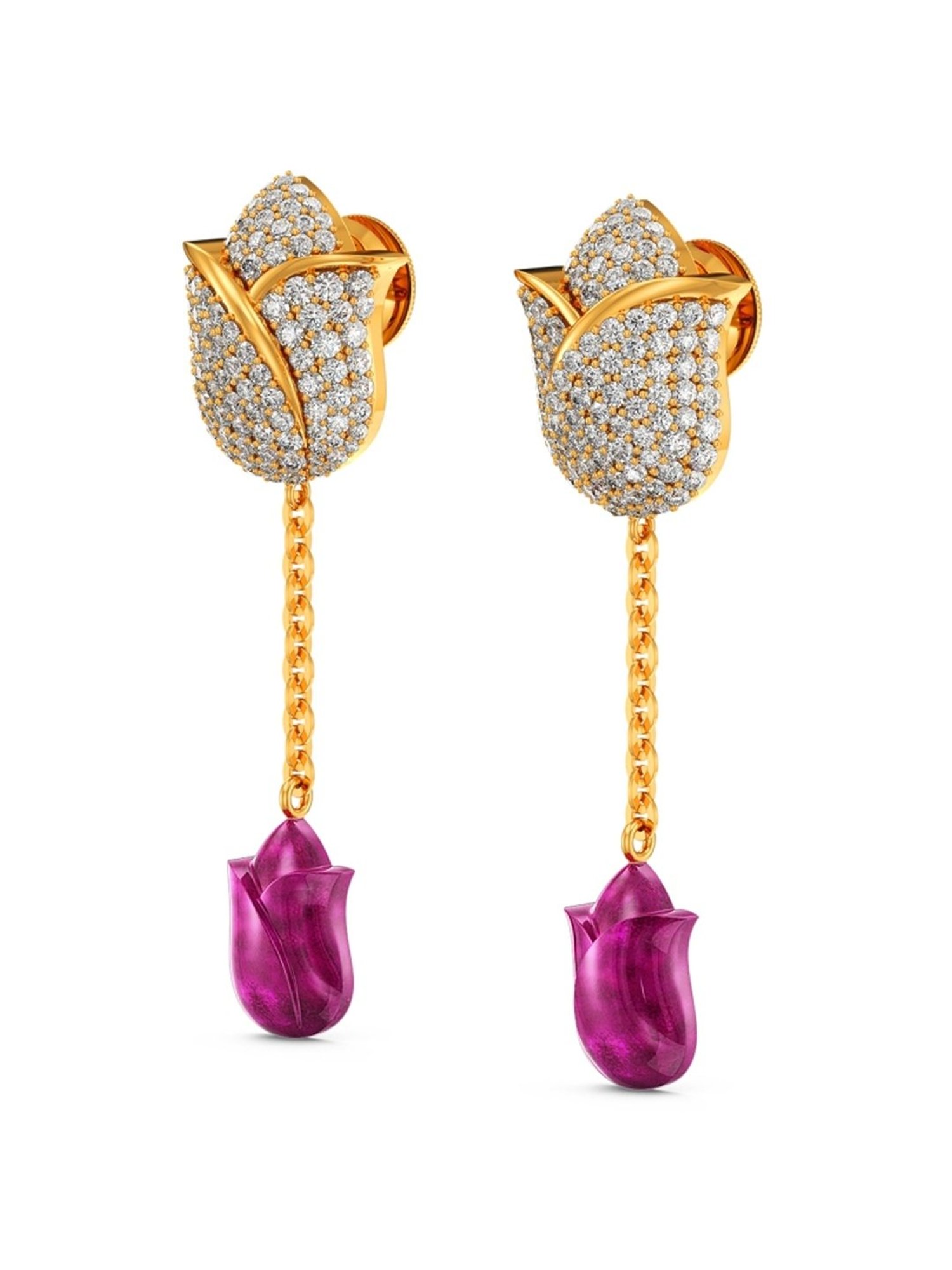 Joyalukkas Gold 22K Droopy Lisianthus Hangers Dangler Earrings for Women