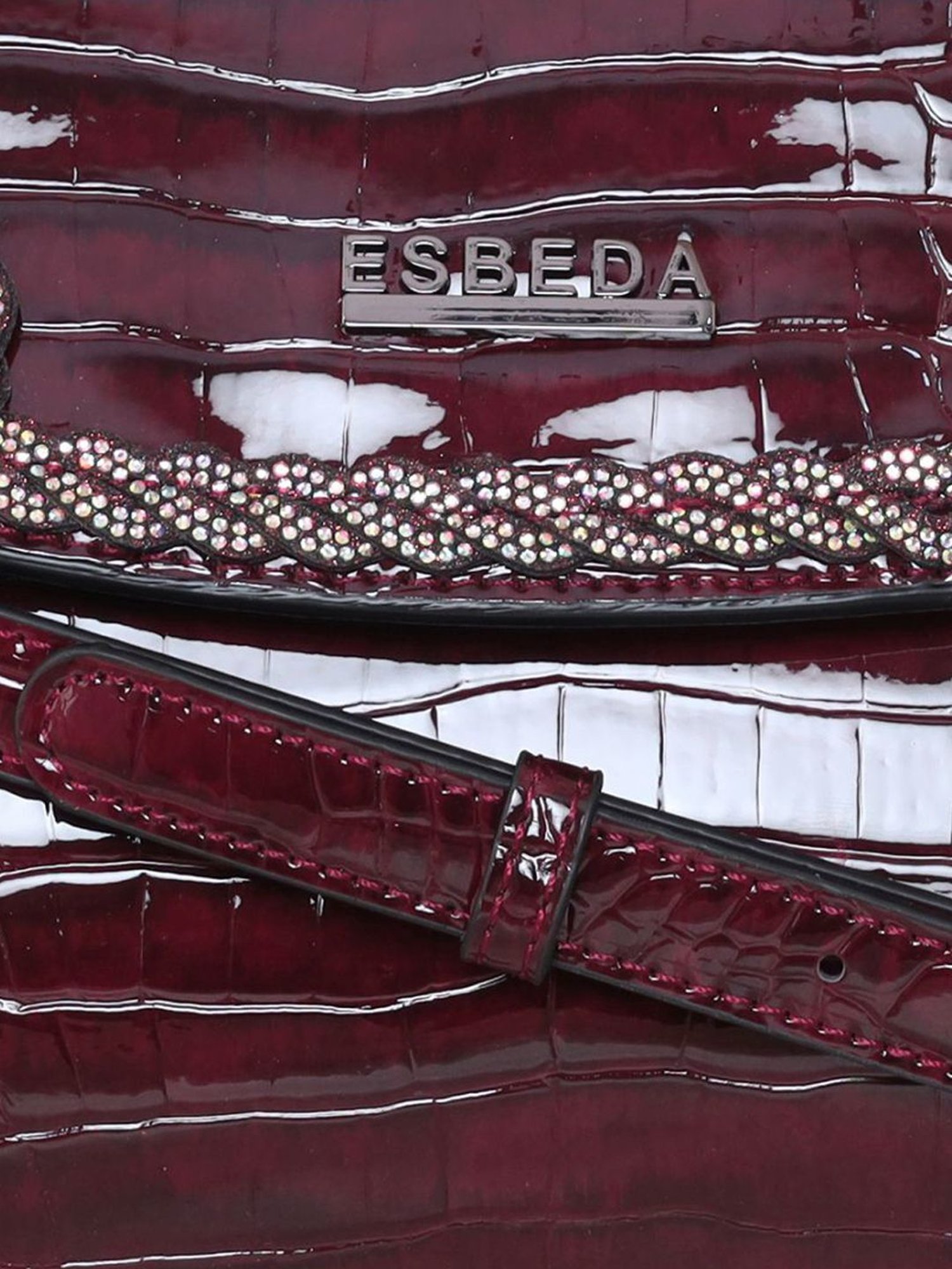 Esbeda Rectangular Maroon PU Textured Handbag