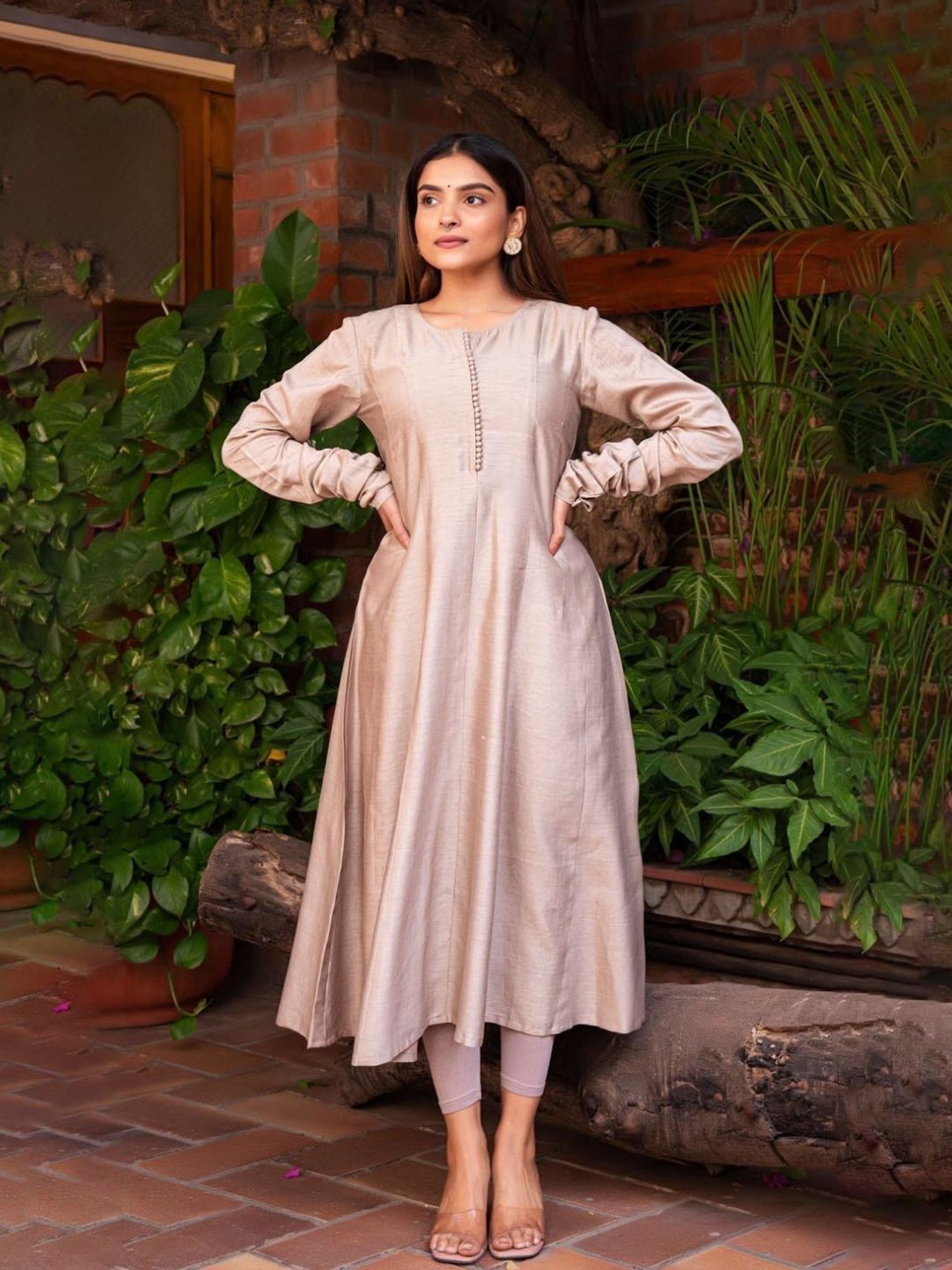 Eeshva India Grey Rangaa Re Meera Chanderi Silk Anarkali Kurta
