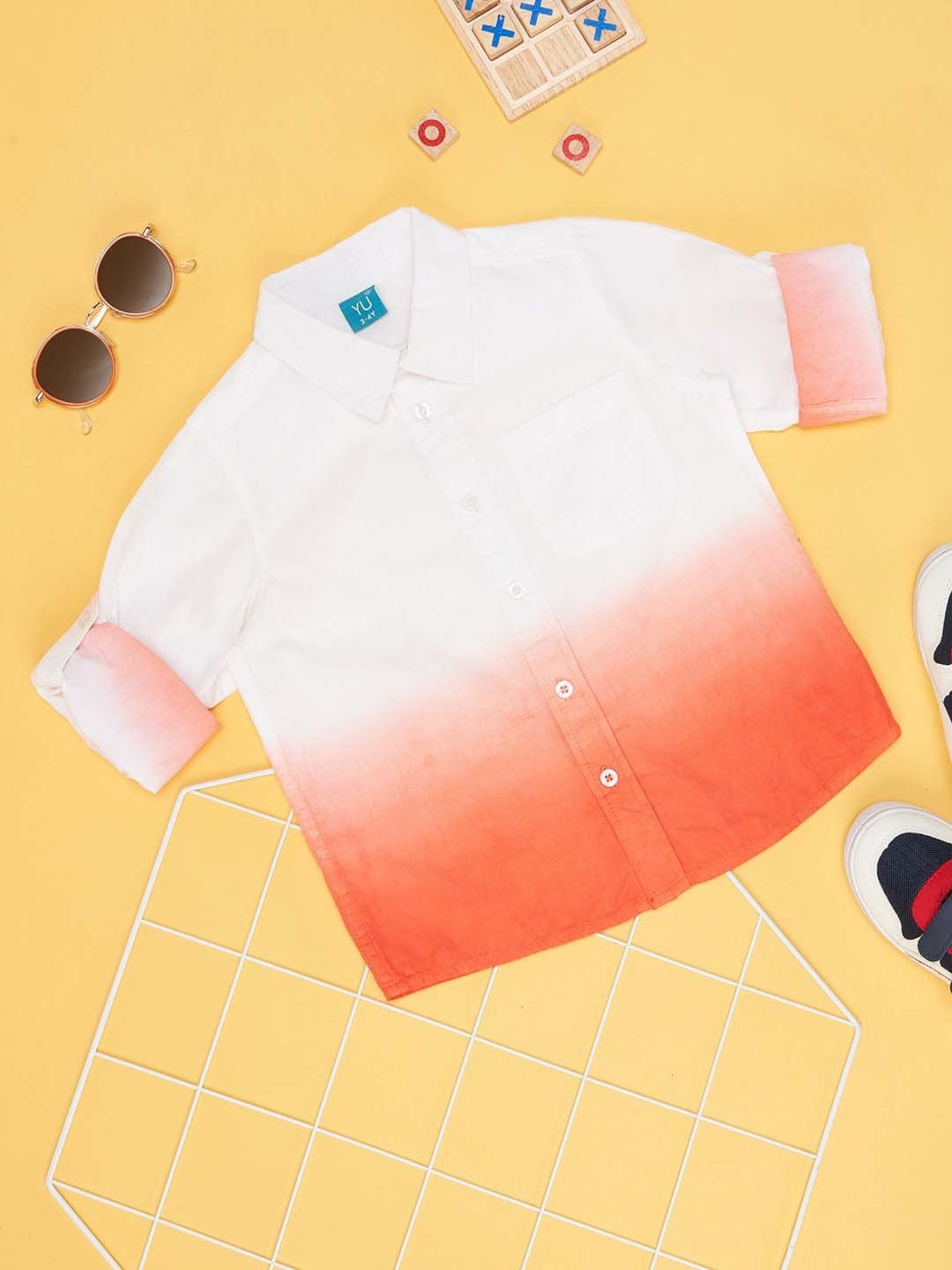 YU by Pantaloons Kids White & Orange Cotton Color Block Full Sleeves Shirt