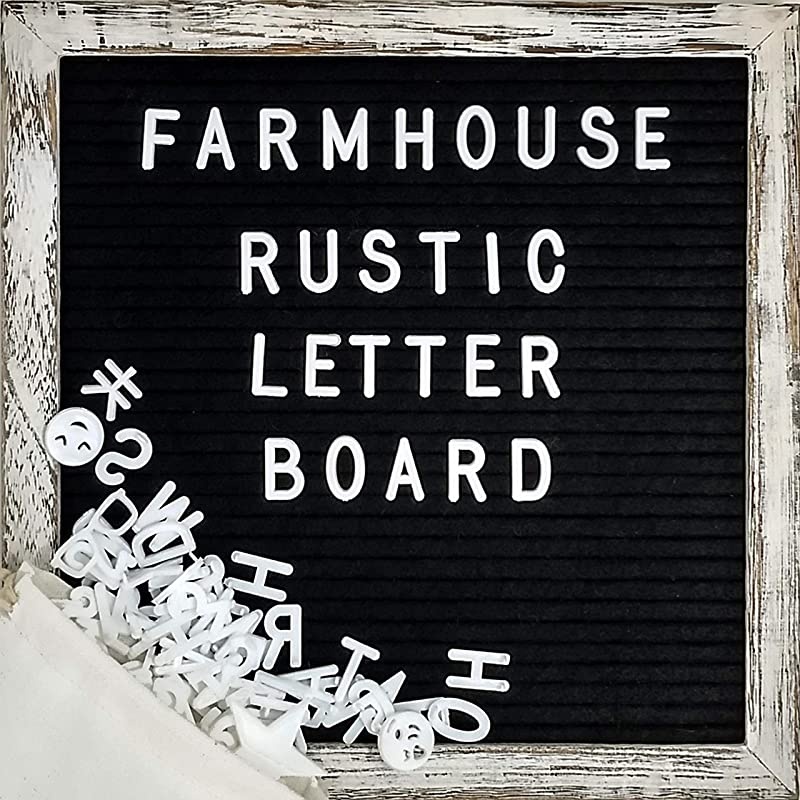 Letter Board with 10x10 Inch Rustic Wood Frame Script Words Precut Letters Picture Hangers Farmhouse Wall Decor Shabby Chic Vintage Decor Black Message Board