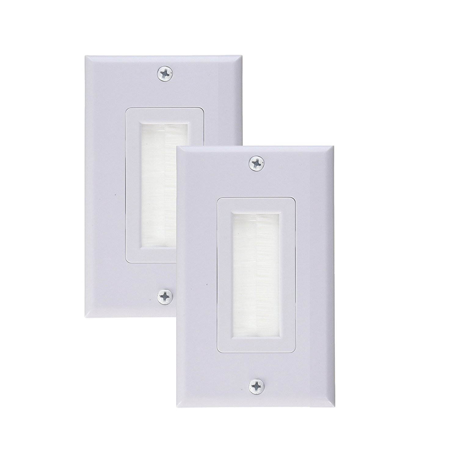 iMBAPrice (Pack of 2)White Single Brush Wall Plate - Single Gang Wall Plate with Brush Bristles