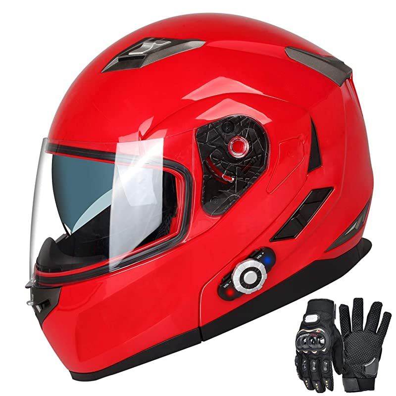 Bluetooth HelmetsFreedConn Flip up Dual Visors Full Face HelmetBuiltin Integrated Intercom Communication SystemRange 500M23Riders PairingFM radioWaterproofXLRed