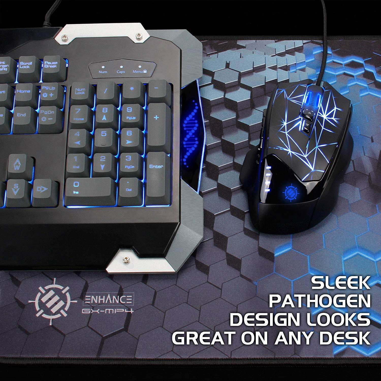 Enhance GX-K2 Gaming Keyboard with 104 Hybrid Mechanical Feel Keys, LED Backlit, Braided Cable - 3 Color Selection, Multimedia Shortcuts, Plug & Play USB Connection - PATHOGEN Series