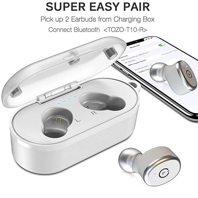 T10 Bluetooth 50 Wireless Earbuds with Wireless Charging Case IPX8 Waterproof TWS Stereo Headphones inEar Builtin Mic Headset Premium Sound with Deep Bass for Sport White