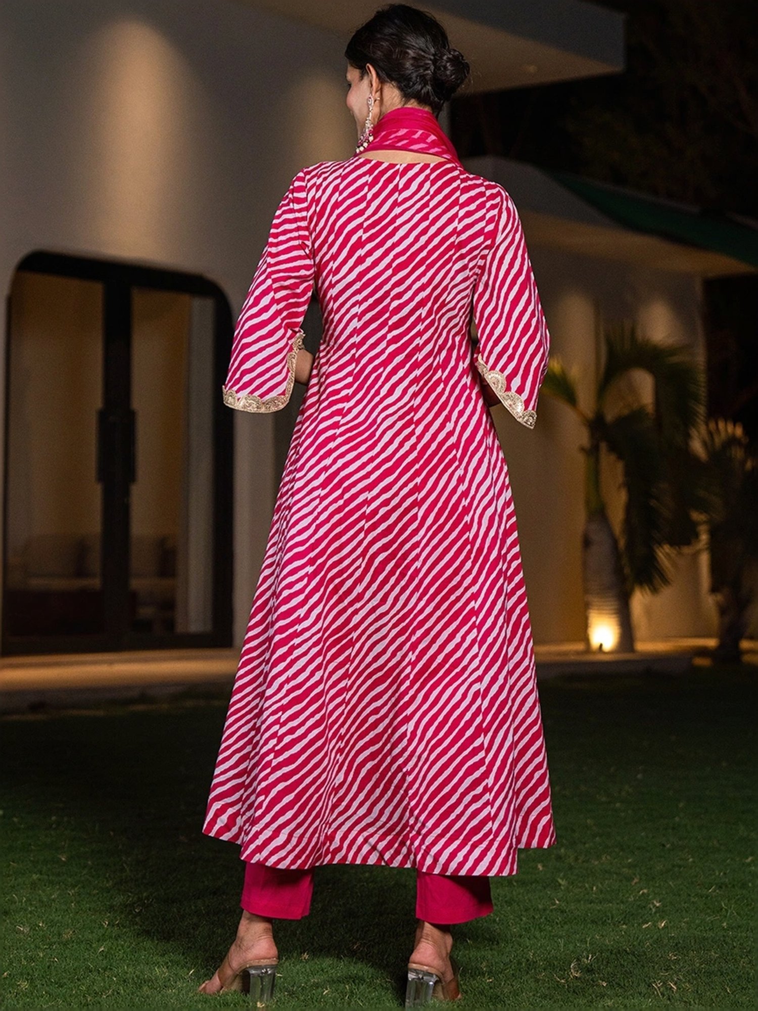 Yufta Hot Pink Cotton Printed Kurta Pant Set With Dupatta