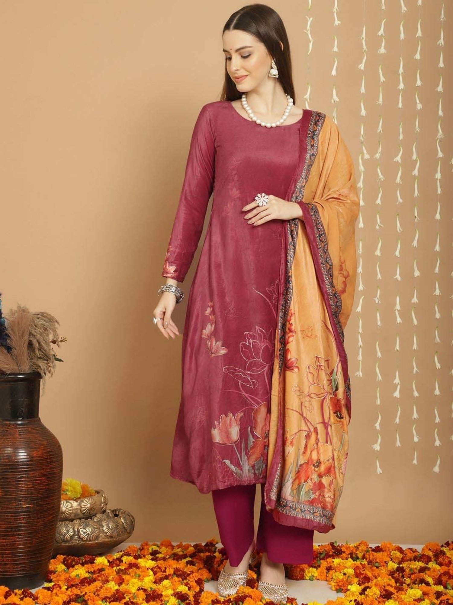 Stylee LIFESTYLE Purple Printed Unstitched Dress Material