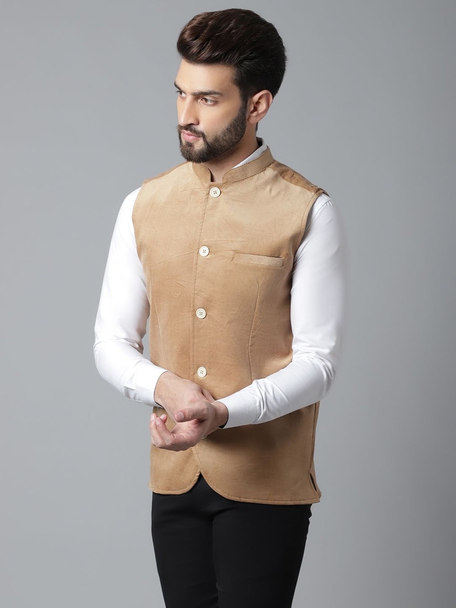 Even Beige Regular Fit Nehru Jacket