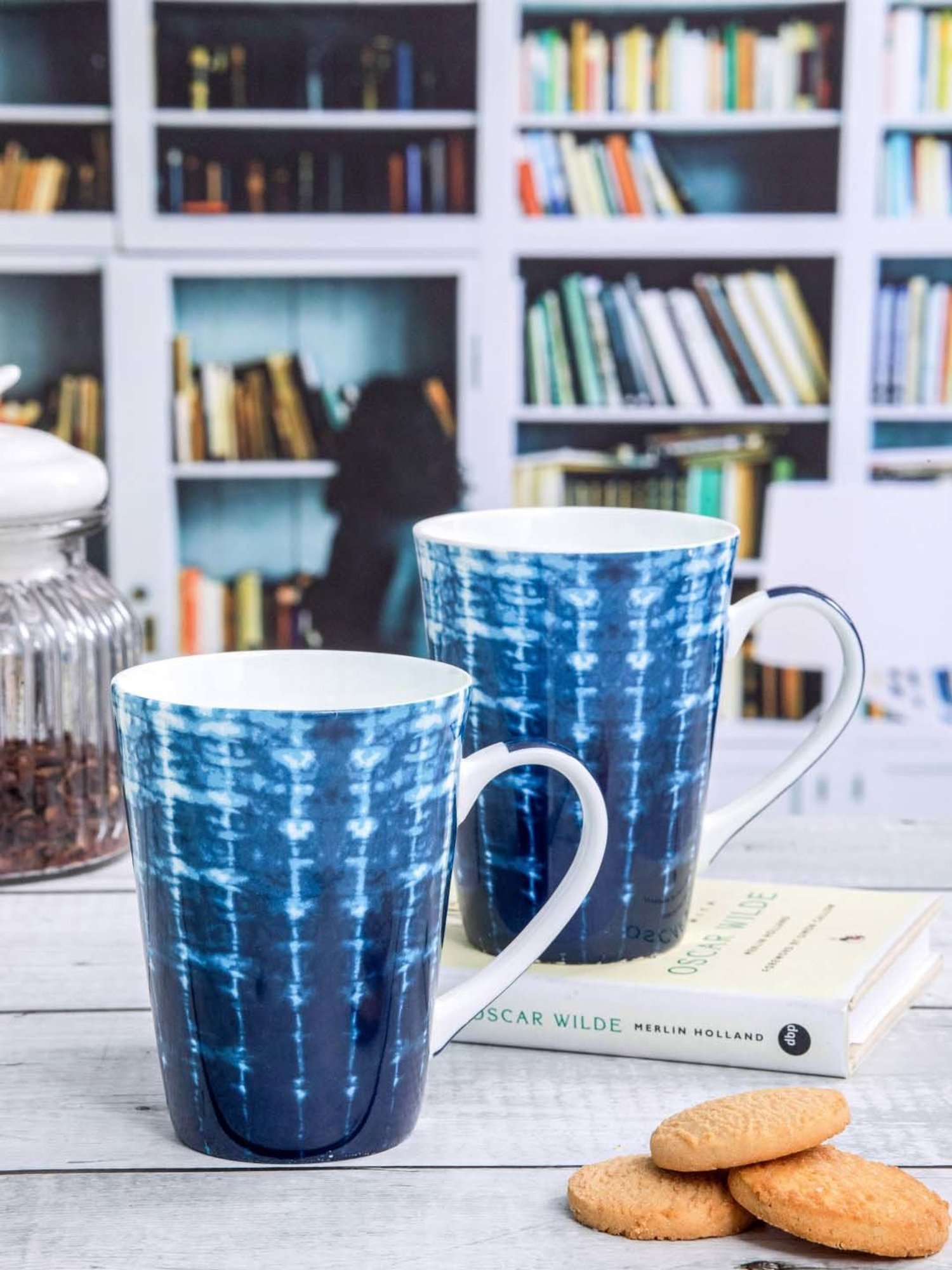 Goodhomes Blue Bone China Coffee Large Mug (0.36 L) - Set of 2