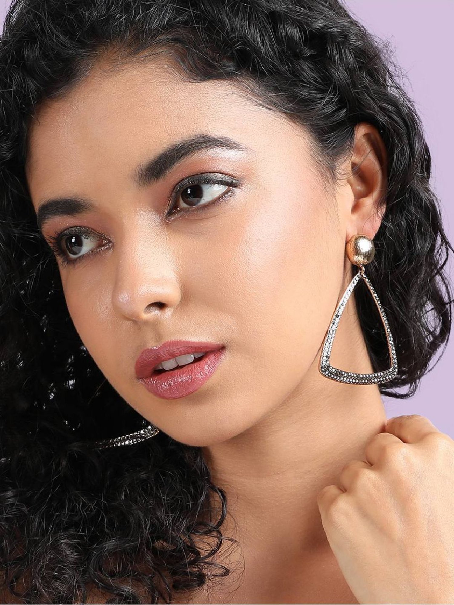 Sohi Women's Triangle Cluster Drop Earrings  Gold