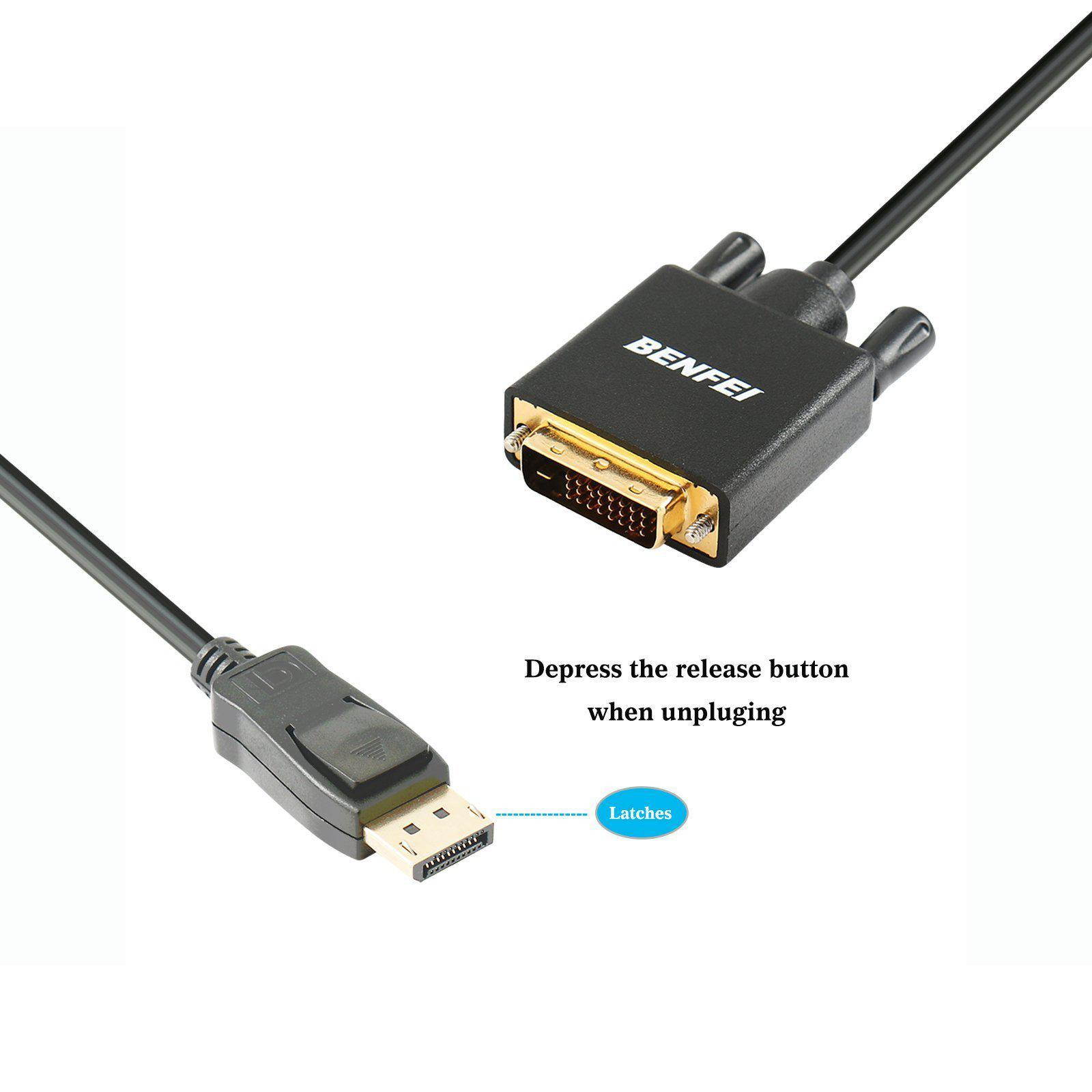 displayport to dvi adapter, dp display port to dvi converter male to male goldplated cord 6 feet black cable for lenovo, dell, hp and other brand