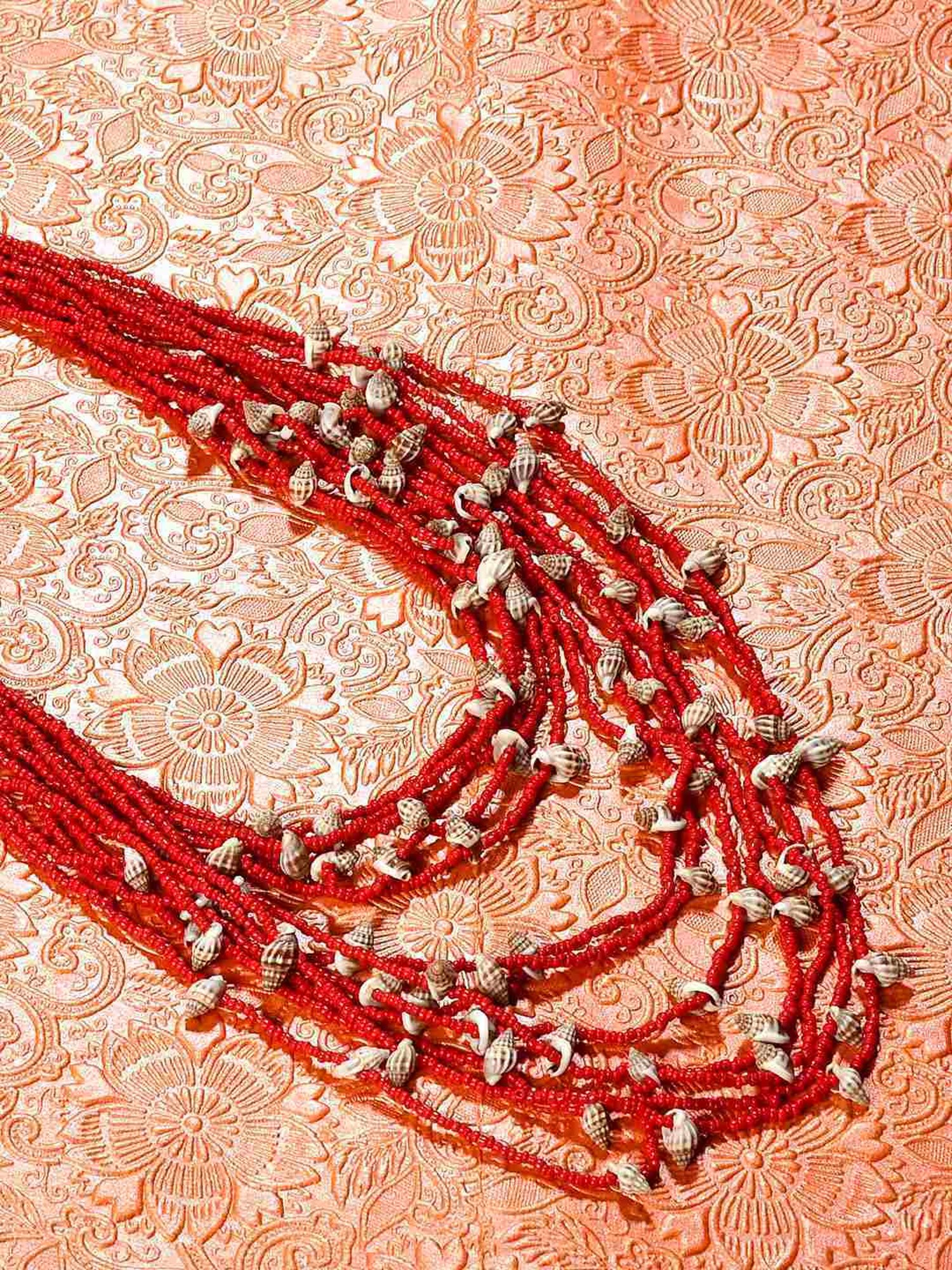 Imli Street Red Long Beaded Handcrafted Tribal Necklace