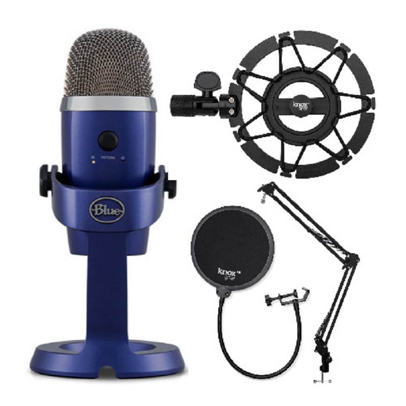 Blue Yeti Nano USB Mic (Vivid Blue) with Knox Boom Arm, Shock Mount & Pop Filter