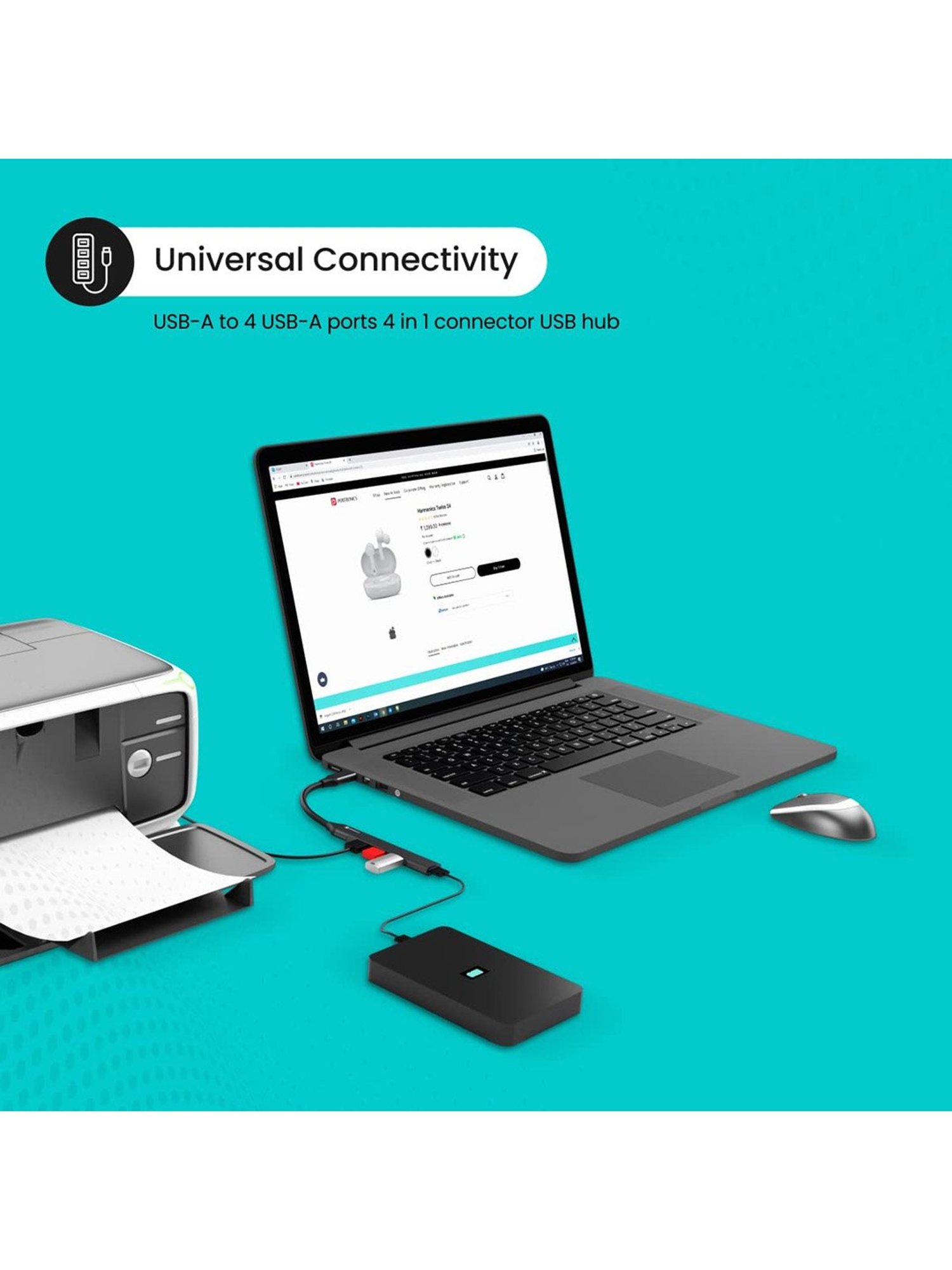 Portronics Mport 31 POR-1484 4 Port USB Hub (Grey)