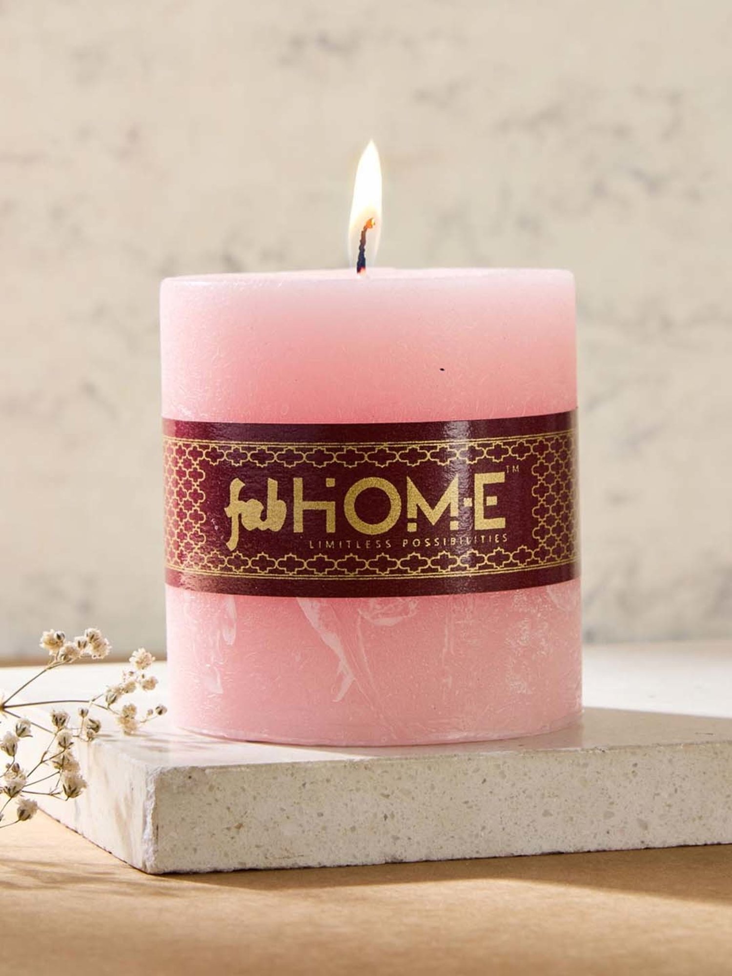Fabindia Home Rose Pink Wax Pillar Candle