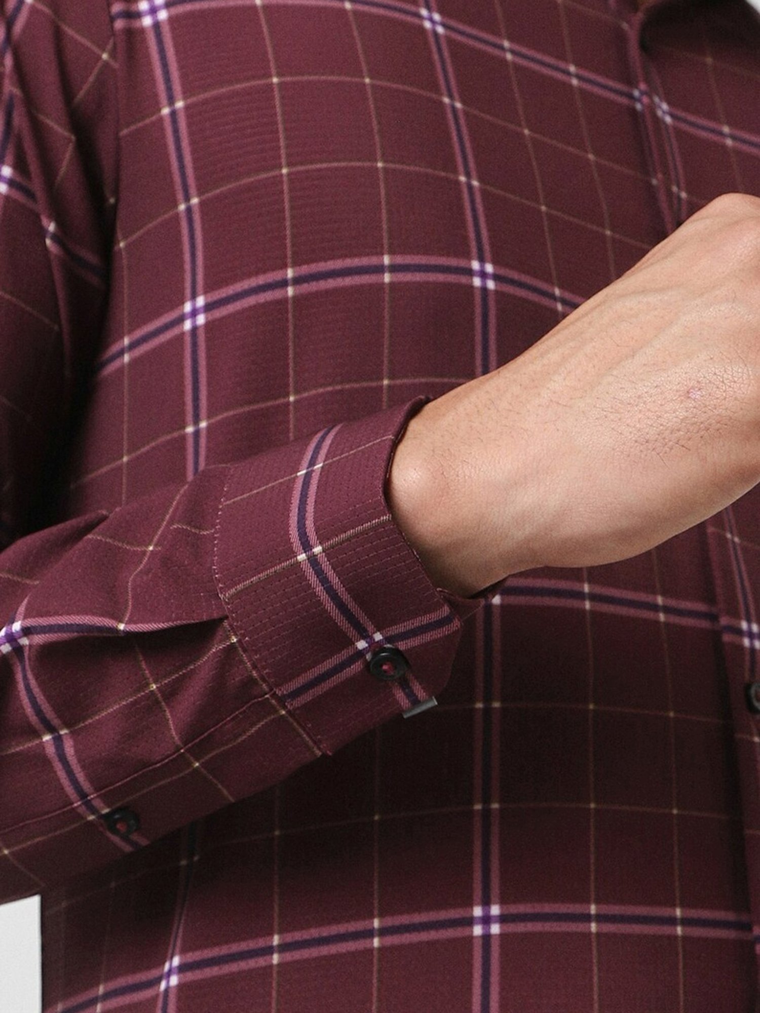 Van Heusen Maroon Slim Fit Checks Shirt