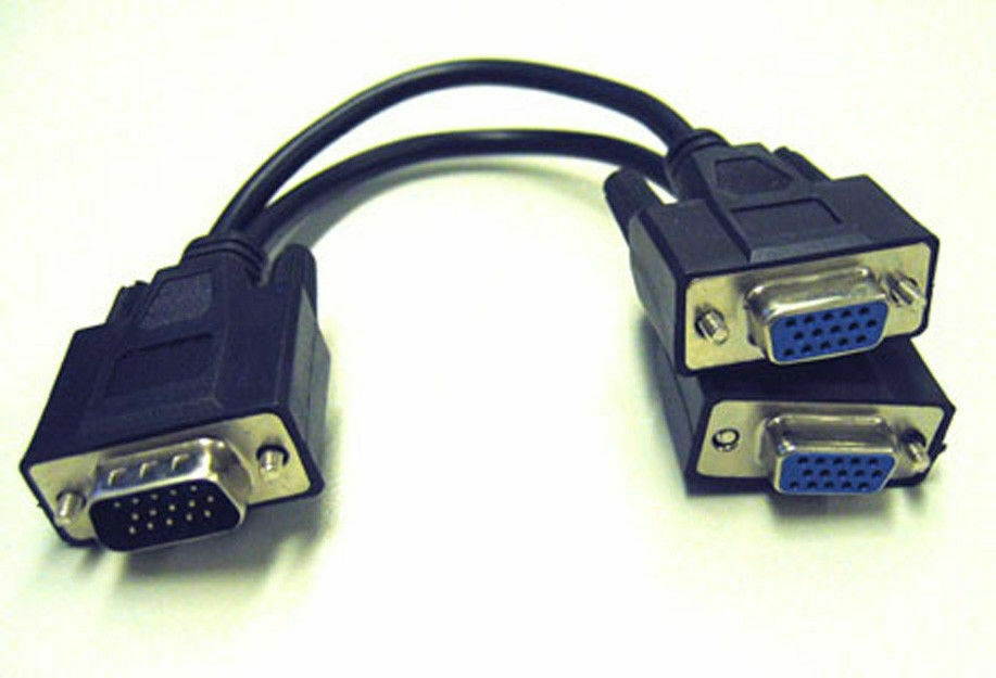1 PC TO 2 VGA SVGA MONITOR Y SPLITTER CABLE LEAD 15 PIN FULL HD 1080p  1080i