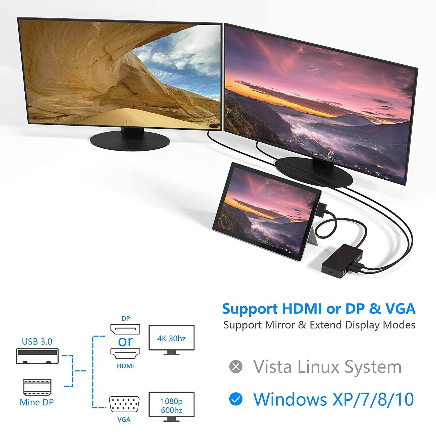 Surface Pro Dock for Surface Pro 4/5/6 Docking Station with HDMI, VGA, DP, RJ-45 Gigabit Ethernet Port, 3X USB 3.0 Ports, USB C Sync Port, Audio Out Port, SD/TF Card Reader, Micro USB Port