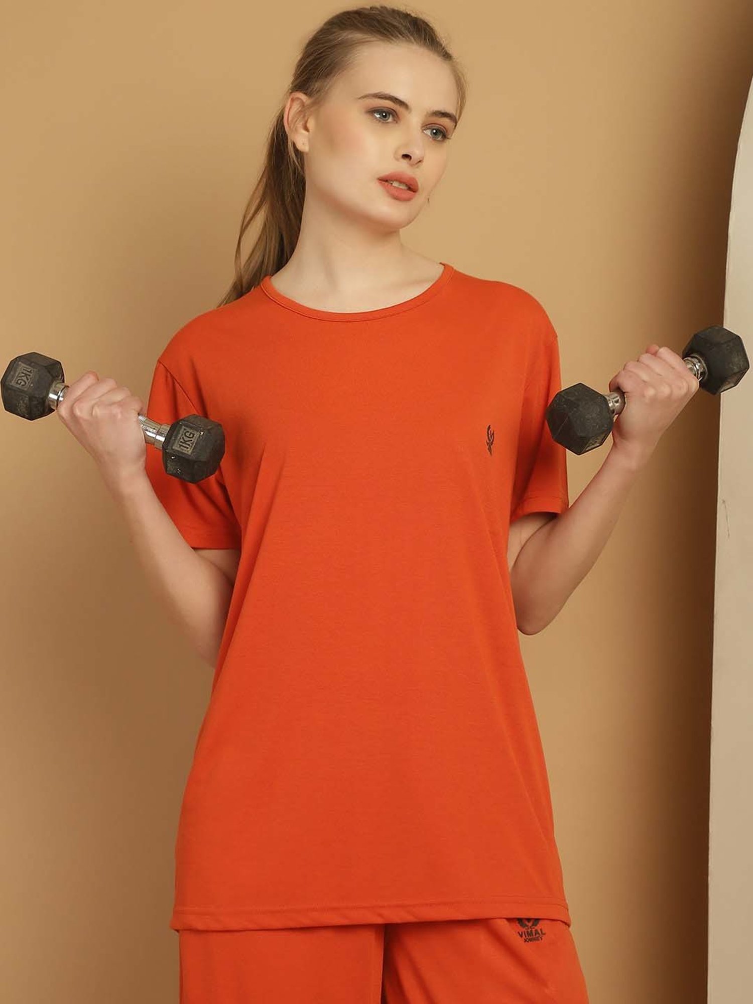 Vimal Jonney Orange Cotton Sports T-Shirt Track Pant Set