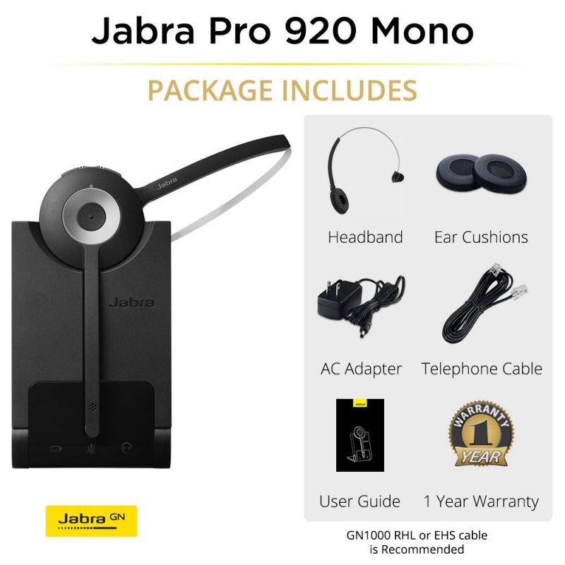 Jabra PRO 920 Mono Wireless Headset 920-65-508-105 with SafeTone Technology