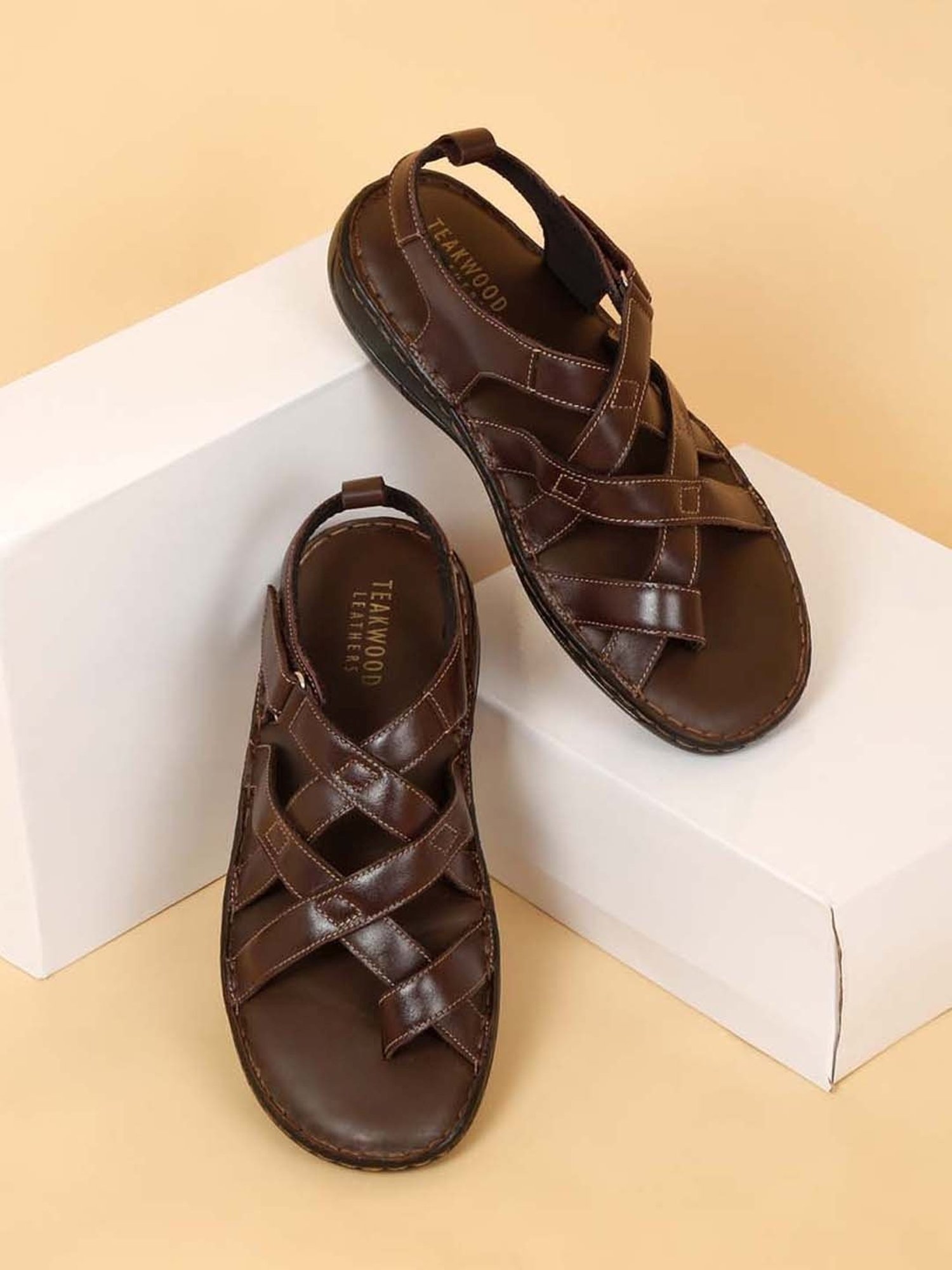 Teakwood Leathers Men's Brown Toe Ring Sandals