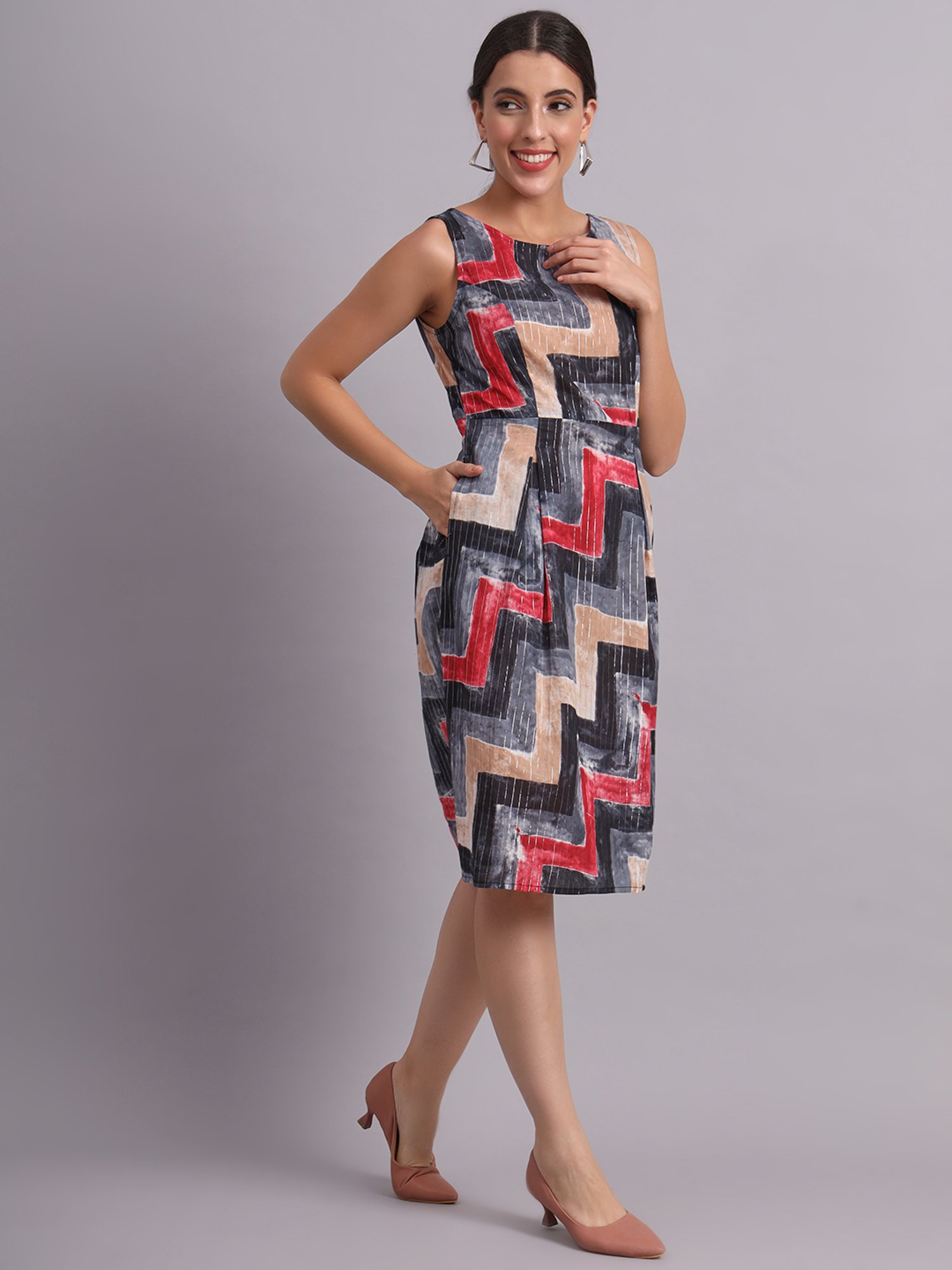 DECKEDUP Multicolor Printed A Line Dress