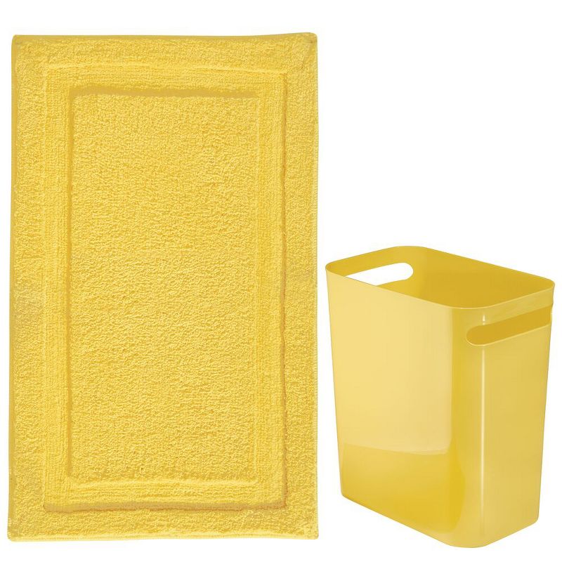 mDesign Microfiber Bathroom Accent Rug, Wastebasket Trash Can - Set of 2, Yellow