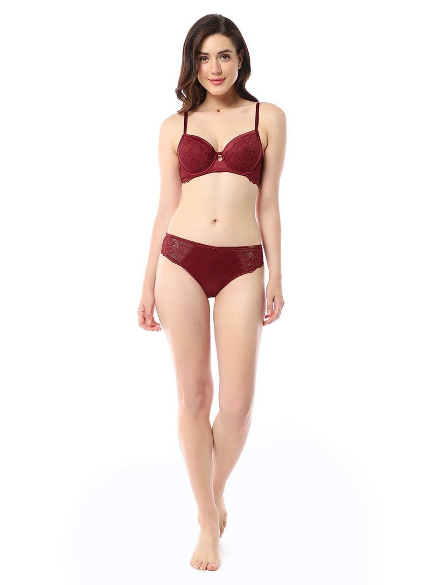 Amante Maroon Lace Work Balconette Bra