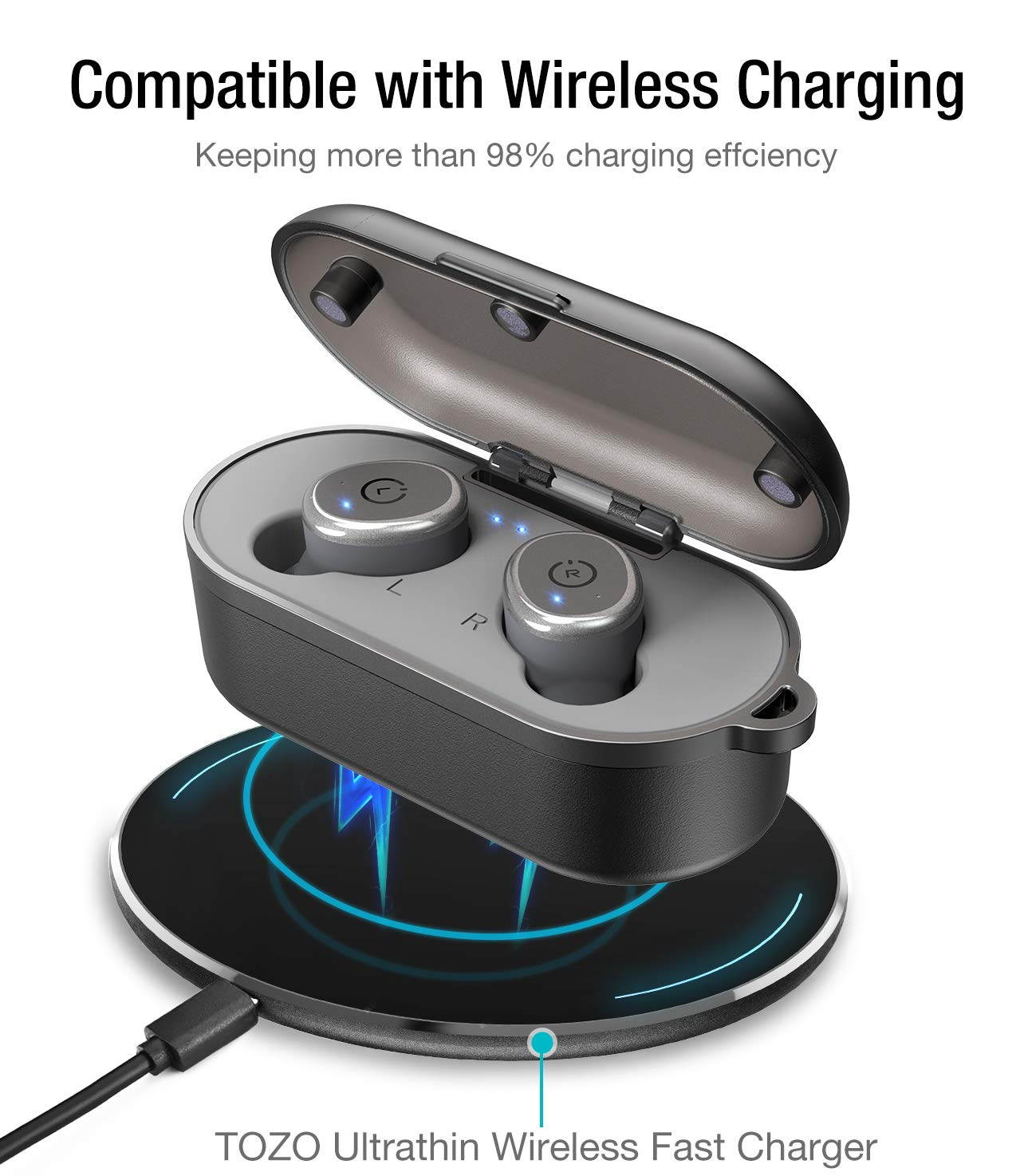 TOZO T10 Bluetooth 5.0 Wireless Earbuds with ?Wireless Charging Case Waterproof TWS Stereo Headphones in-Ear Built-in Mic Headset Premium Sound with Deep Bass for Sport