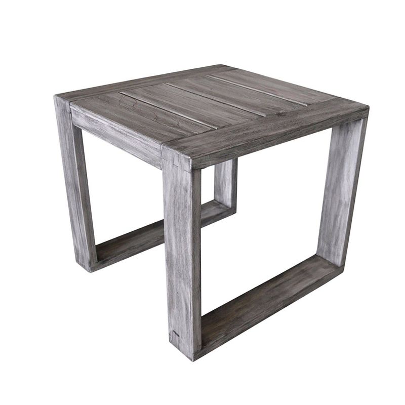 Teak Modern North Shore Outdoor Side Table - Driftwood Gray - Courtyard Casual
