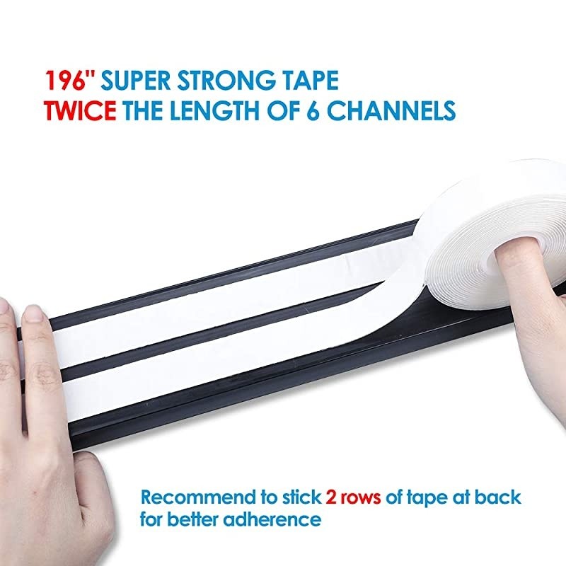 94quot J Channel Cable Raceway Desk Cord Organizer JCCR05 Computer Cable Management Under Desk with 196quot Mounting Tape 6 Count Desk Cable Tray for Office Home Kitchen 157quot Each Black