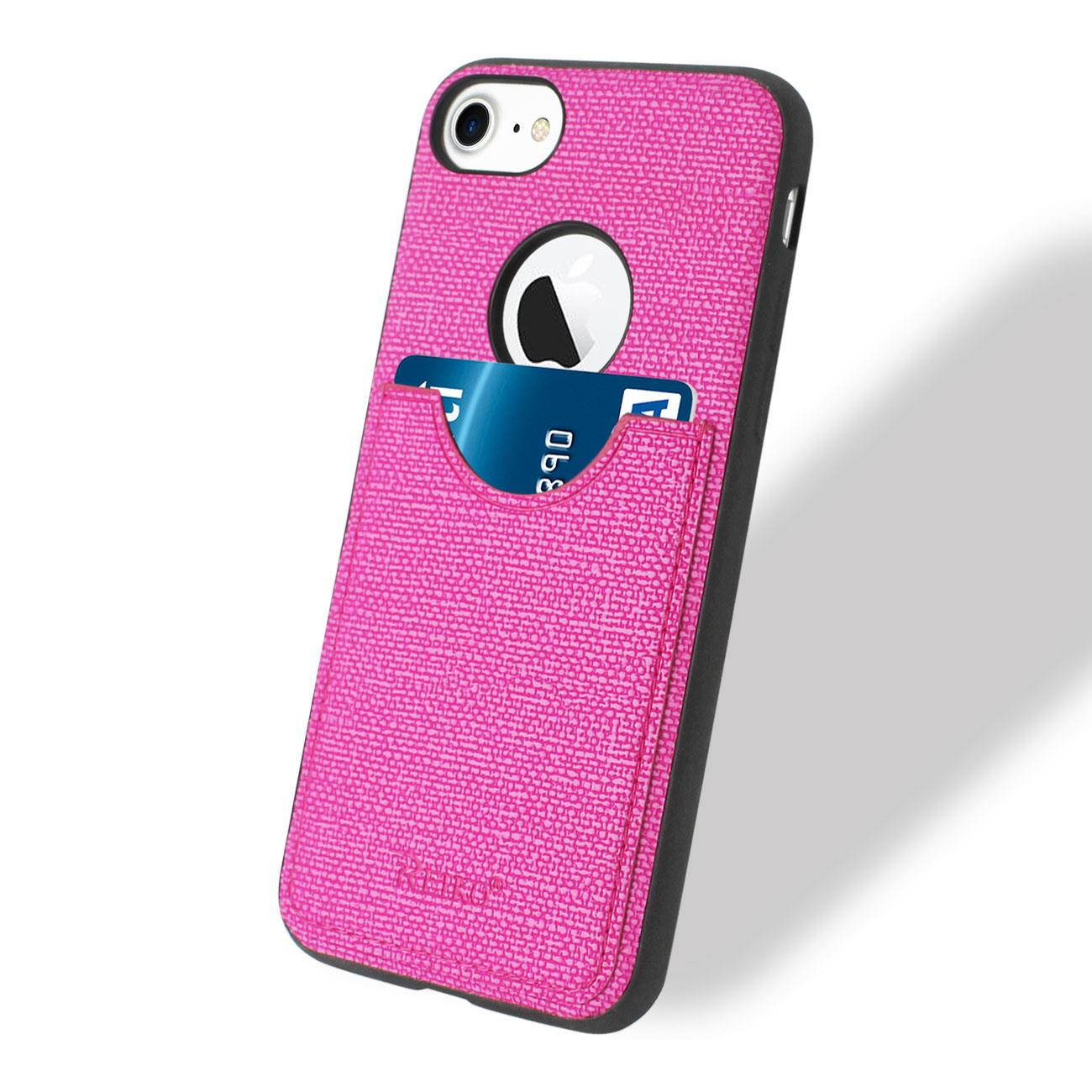 REIKO IPHONE 7/ 6/ 6S ANTI-SLIP TEXTURE PROTECTOR COVER WITH CARD SLOT IN HOT PINK