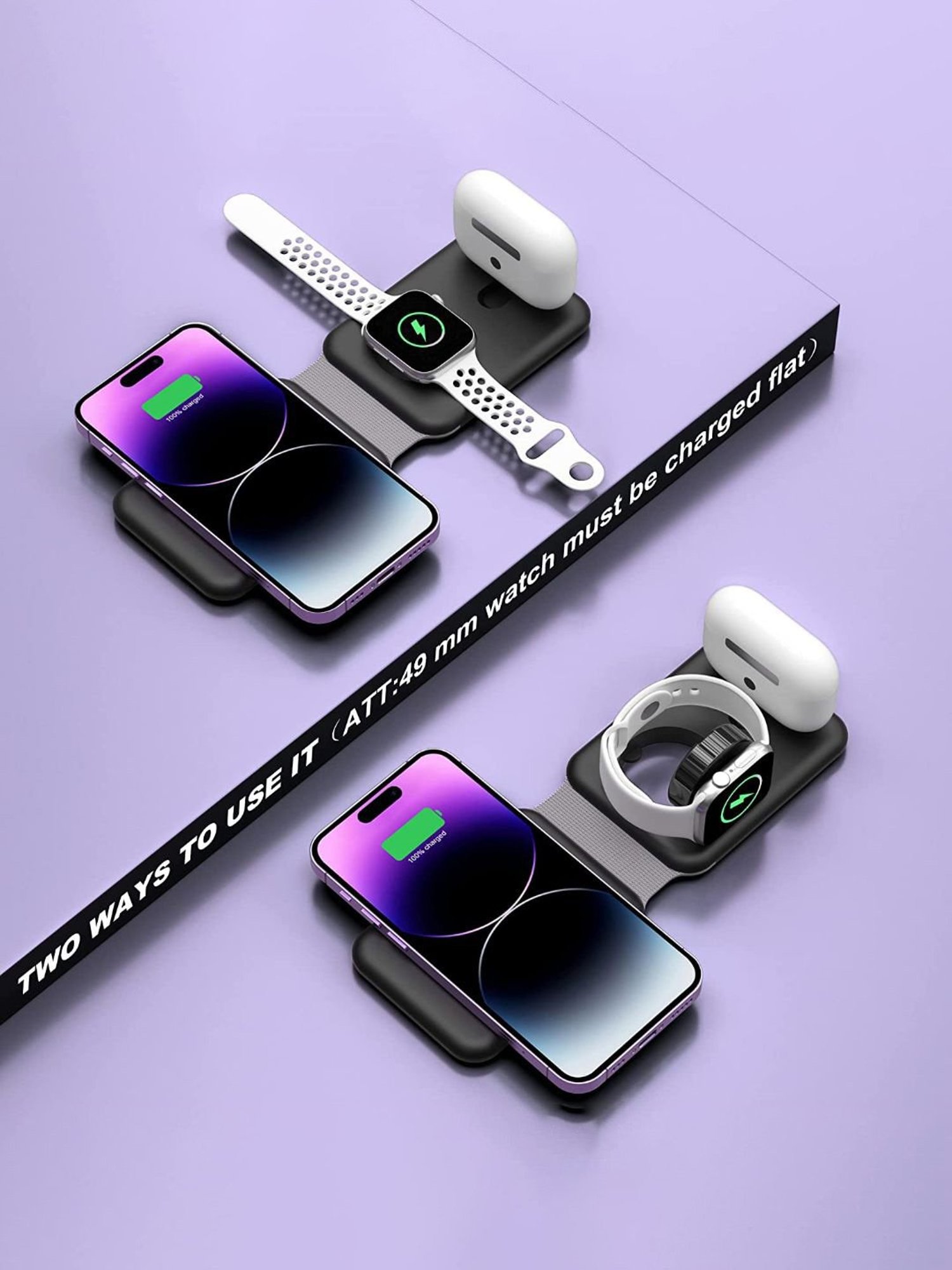 Unigen Audio Wireless Charger, Magnetic Foldable Charging Station with QC 18W Adapter (Black)