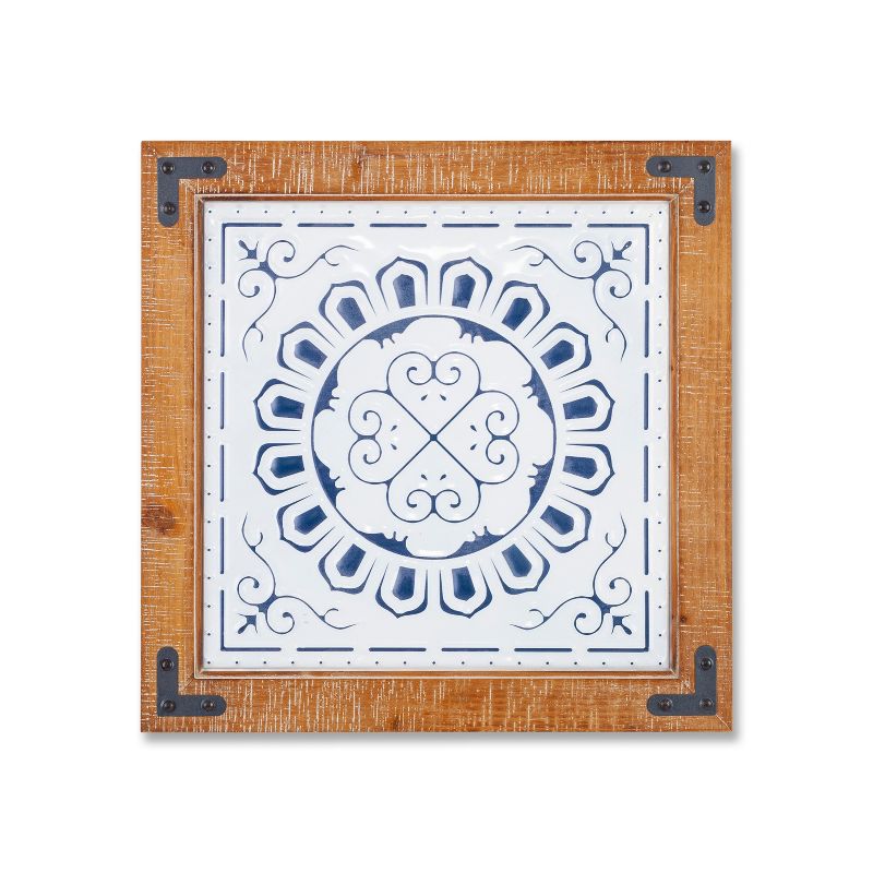 Lone Elm Studios Set of 2 Assorted Wooden Framed Metal Tile Wall D&eacute;cor