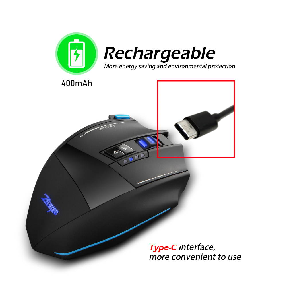 LUOM F-15 Wired/Wireless Gaming Mouse Rechargeable  Optical Mice RGB LED Lights, 9 Buttons Programmable 1000-1600-2400-3200-4800DPI with Fire Button (Black)